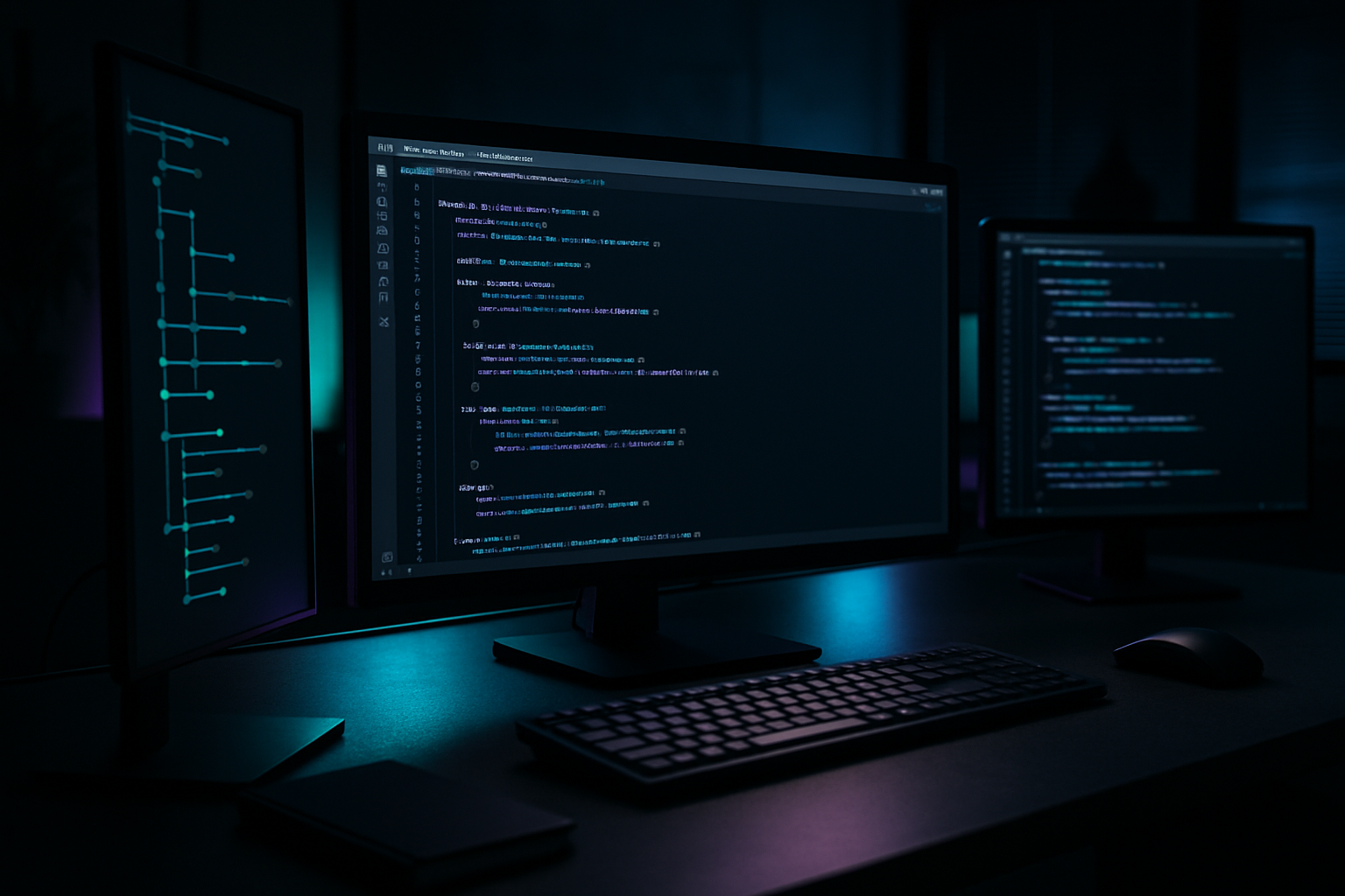 Przestrzen robocza programisty z agentami AI pracujacymi rownolegle