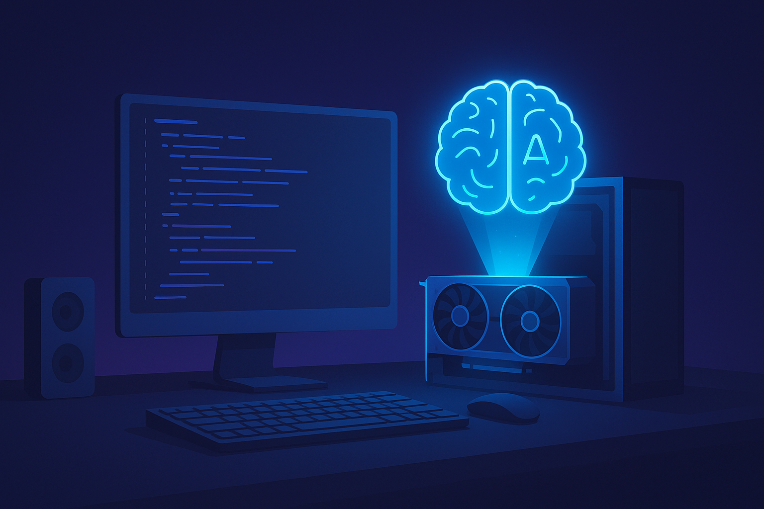 A modern, clean illustration of a desktop computer setup wit